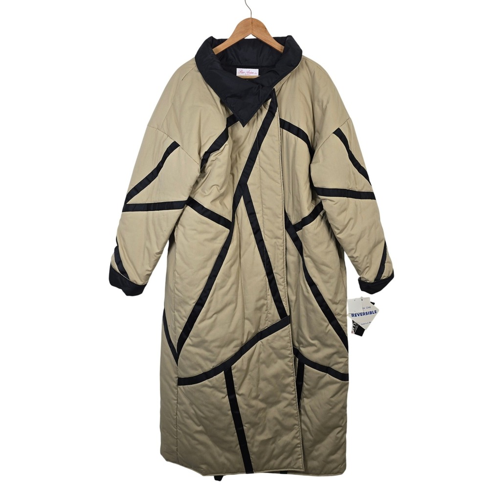 Par Avion Reversible Puffer Coat XL Tan Black Geometric Thinsulate Vintage